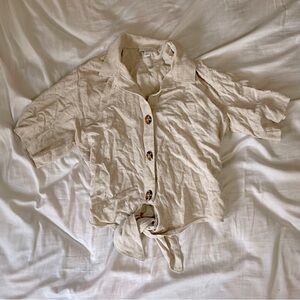 TOPSHOP LINEN TIE FRONT SHORT SLEEVE TOP